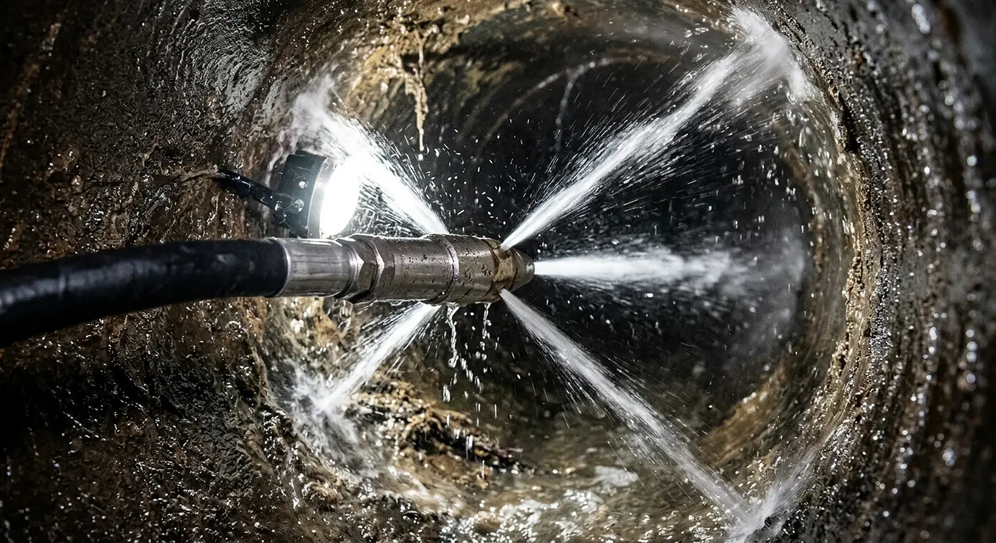High-pressure hydro jetting nozzle cleaning sewer pipe for Storm Drain Cleaning in Maricopa